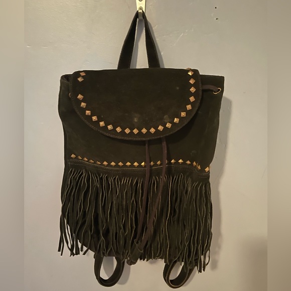 Steve Madden black leather studded tassel backpack - Picture 1 of 4